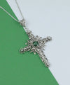 Filigree Art Malachite Gemstone Women Silver Cross Pendant Necklace
