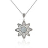 925 Sterling Silver Filigree Art Mother Of Pearl Gemstone Daisy Pendant Necklace