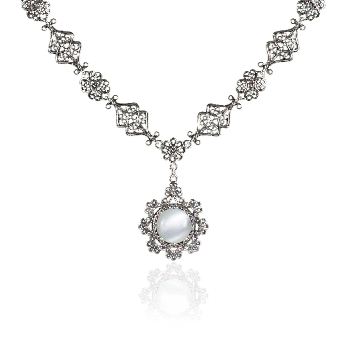 Filigree Art Mother of Pearl Gemstone Women Silver– Filigranist Jewelry