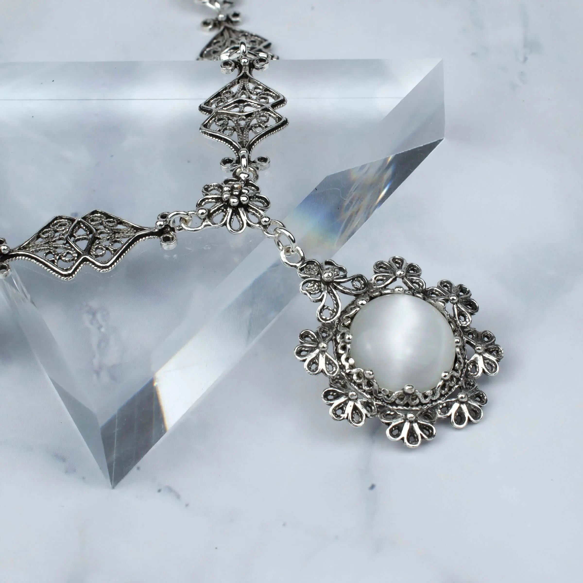 Filigree Art Mother of Pearl Gemstone Women Silver– Filigranist Jewelry