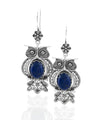 Filigree Art Owl Figured Lapis Lazuli Gemstone Women Silver Dangle Earrings