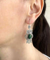Filigree Art Owl Figured Malachite Gemstone Women Silver Dangle Earrings