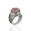 Filigree Art Pink Chalcedony Gemstone Women Crown Silver Statement Ring - Filigranist Jewelry
