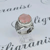 925 Sterling Silver Filigree Art Pink Chalcedony Gemstone Crown Statement Ring