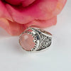 925 Sterling Silver Filigree Art Pink Chalcedony Gemstone Crown Statement Ring
