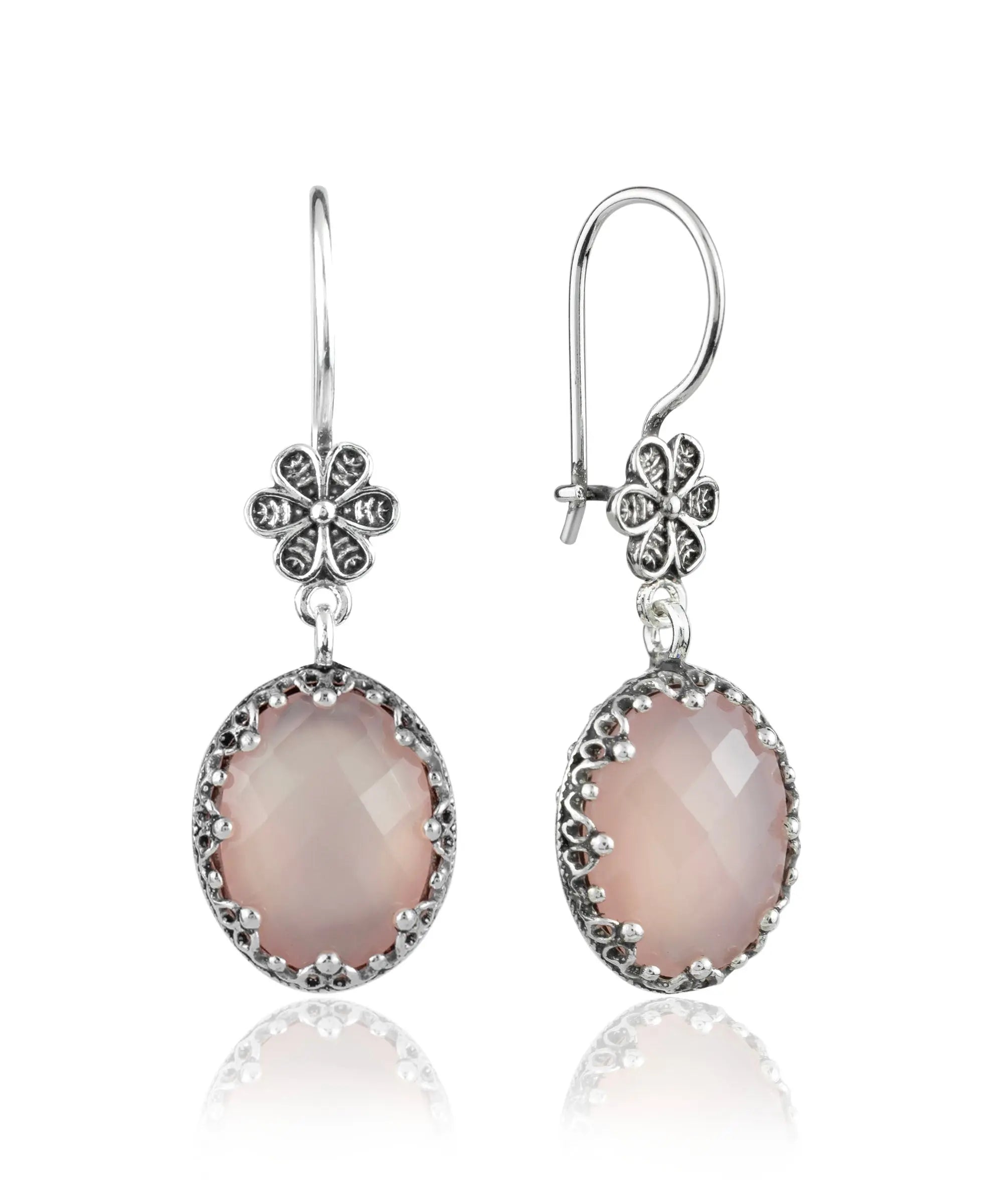 Dangling Stone Pendant Earrings - Pink Gems - Ladies