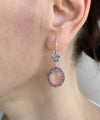 Filigree Art Pink Chalcedony Gemstone Women Silver Oval Dangle Earrings