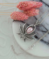 Filigree Art Pink Pearl Gemstone 3D Lotus Flower Women Silver Pendant Necklace