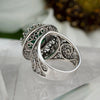 925 Sterling Silver Filigree Art Prasiolite Green Amethyst Gemstone Bold Dome Ring