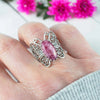 Filigree Art Rhodonite Gemstone Butterfly Design Women Silver Cocktail Ring