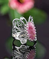 Filigree Art Rhodonite Gemstone Butterfly Design Women Silver Cocktail Ring
