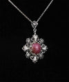 Filigree Art Rhodonite Gemstone Daisy Design Women Silver Pendant Necklace