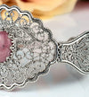 925 Sterling Silver Filigree Art Rhodonite Gemstone Lace Design Cuff Bracelet