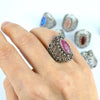 Filigree Art Rhodonite Gemstone Lace Detailed Women Silver Statement Ring