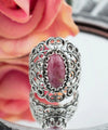 Filigree Art Rhodonite Gemstone Lace Detailed Women Silver Statement Ring