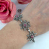 925 Sterling Silver Filigree Art Rhodonite Gemstone Star Link Bracelet