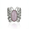 Filigree Art Rose Quartz Gemstone Butterfly Design Women Silver Cocktail Ring