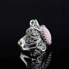 Filigree Art Rose Quartz Gemstone Butterfly Design Women Silver Cocktail Ring