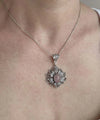 Filigree Art Rose Quartz Gemstone Lotus Flower Women Silver Pendant Necklace