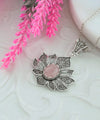 Filigree Art Rose Quartz Gemstone Lotus Flower Women Silver Pendant Necklace