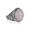 925 Sterling Silver Filigree Art Rose Quartz Gemstone Bold Statement Ring