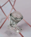 925 Sterling Silver Filigree Art Rose Quartz Gemstone Bold Statement Ring