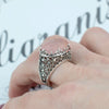 Filigree Art Rose Quartz Gemstone Women Silver Dome Statement Ring FiligranIst