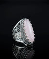Sterling Silver Filigree Art Rose Quartz Gemstone Long Statement Ring