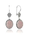 Filigree Art Rose Quartz Gemstone Women Silver Oval Dangle Earrings