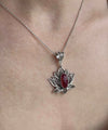 Filigree Art Ruby Corundum Gemstone Blossoming Lotus Flower Women Silver Pendant Necklace
