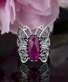 925 Sterling Silver Filigree Art Ruby Corundum Gemstone Butterfly Cocktail Ring