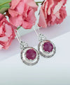 Sterling Silver Filigree Art Ruby Corundum Gemstone Floral Drop Earrings