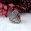 925 Sterling Silver Filigree Art Ruby Corundum Gemstone Lace Cocktail Ring