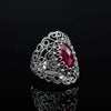 925 Sterling Silver Filigree Art Ruby Corundum Gemstone Lace Cocktail Ring