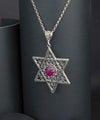 Filigree Art Ruby Corundum Gemstone Star of David Women Silver Pendant Necklace