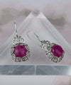Sterling Silver Filigree Art Ruby Corundum Gemstone Women Drop Earrings