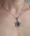 Filigree Art Ruby Gemstone Blossoming Lotus Flower Women Silver Pendant Necklace