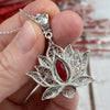 Filigree Art Ruby Gemstone Blossoming Lotus Flower Women Silver Pendant Necklace