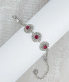 Filigree Art Ruby Gemstone Women Silver Link Bracelet