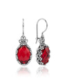 Filigree Art Ruby Quartz Gemstone Crown Figured Women Silver Oval Drop Earrings