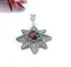 Filigree Art Ruby Zoisite Gemstone Sunflower Design Women Silver Pendant Necklace - Filigranist Jewelry