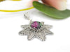 Filigree Art Ruby Zoisite Gemstone Sunflower Design Women Silver Pendant Necklace - Filigranist Jewelry
