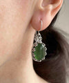 Filigree Art Serpentine Gemstone Crown Figured Women Silver Oval Drop Earrings