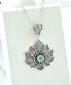 Filigree Art Silver Lotus Flower Aqua Chalcedony Gemstone Women Pendant Necklace