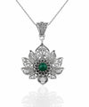 Filigree Art Silver Lotus Flower Malachite Gemstone Women Pendant Necklace