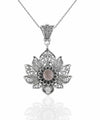 Filigree Art Silver Lotus Flower Pink Chalcedony Gemstone Women Pendant Necklace