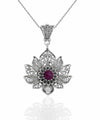 Filigree Art Silver Lotus Flower Ruby Corundum Gemstone Women Pendant Necklace