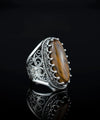 Sterling Silver Filigree Art Tiger Eye Gemstone Long Statement Ring