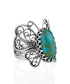 925 Sterling Silver Filigree Art Turquoise Gemstone Butterfly Cocktail Ring