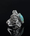 925 Sterling Silver Filigree Art Turquoise Gemstone Butterfly Cocktail Ring